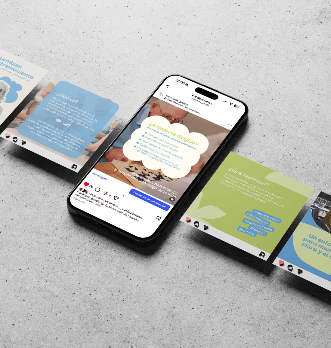 Feed de Instagram de Moviment en un móvil